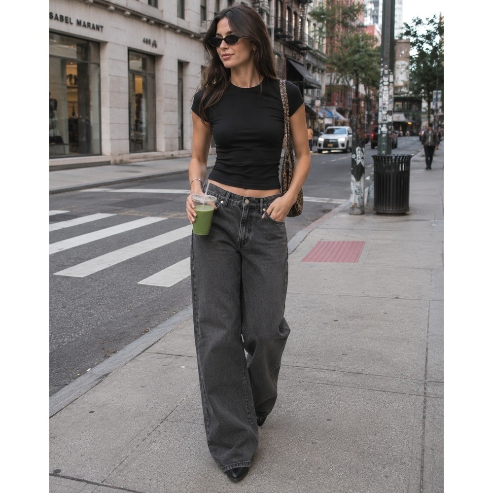Edikted Wide Leg Jeans Washed‎ Black Denim High Rise Womens S Streetwear